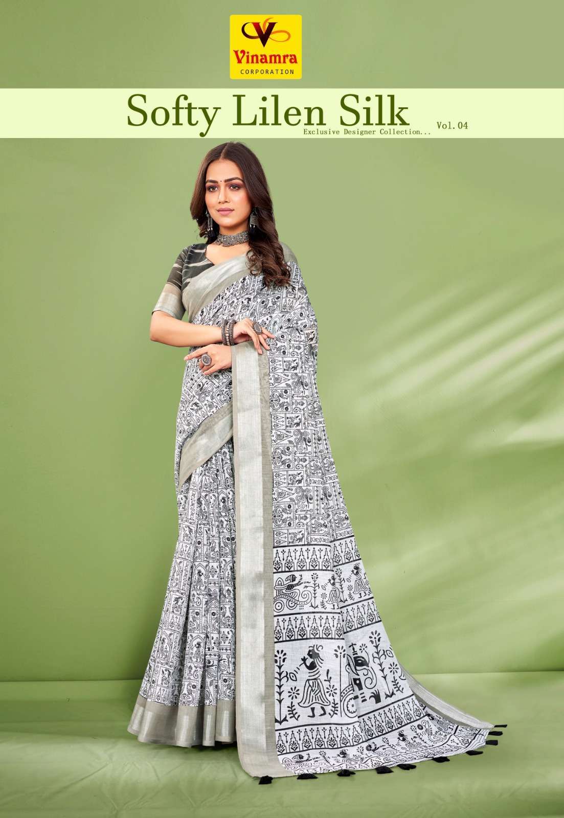 vinamra softy lilen silk vol 4 series 1021-1028 lilen patta saree