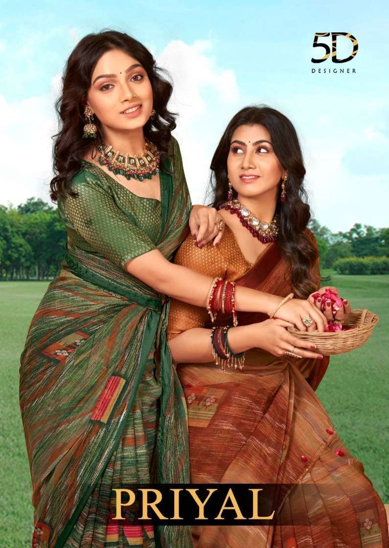 5d designer priyal series 4301-4308 chiffon border saree