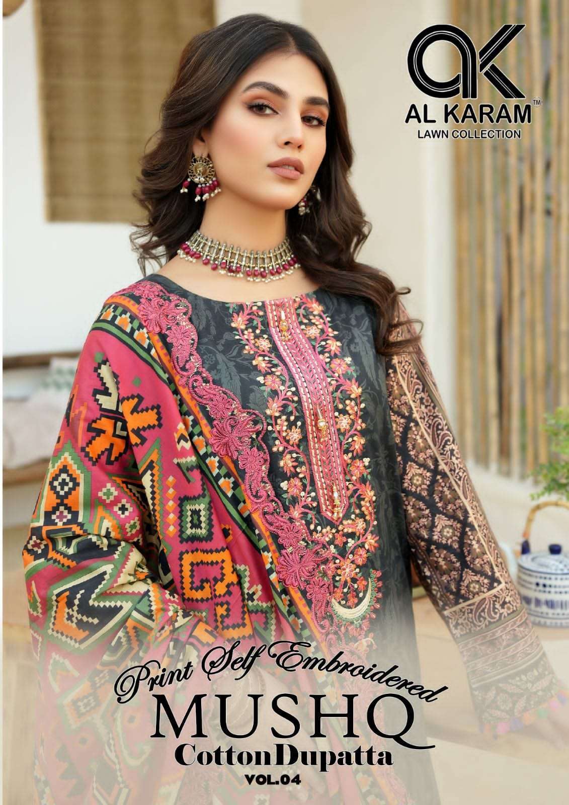 al karam mushq cotton dupatta vol 4 series 4001-4008  Pure Cambric suit