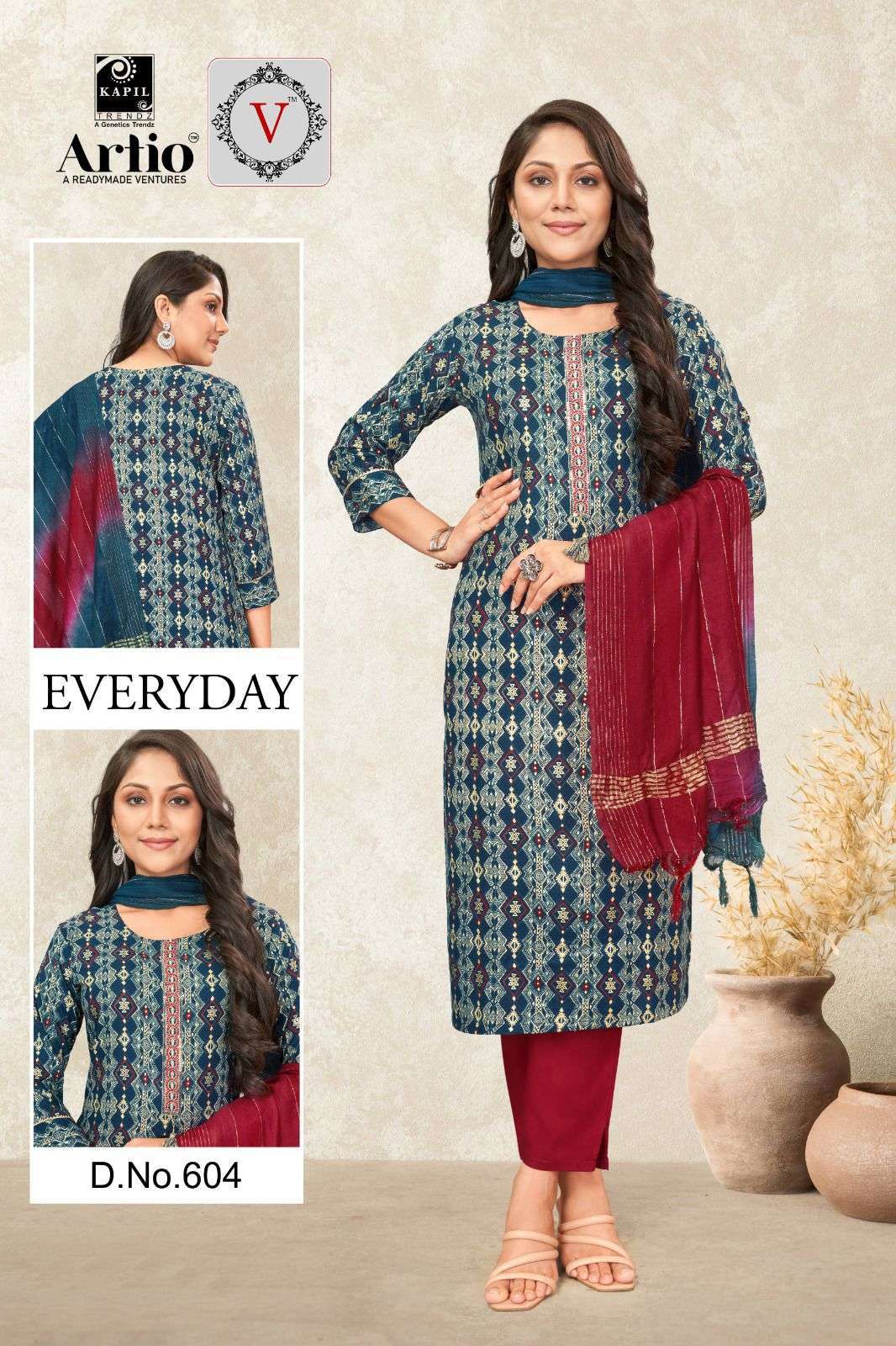 artio everyday series 601-622 rayon print readymade suit 