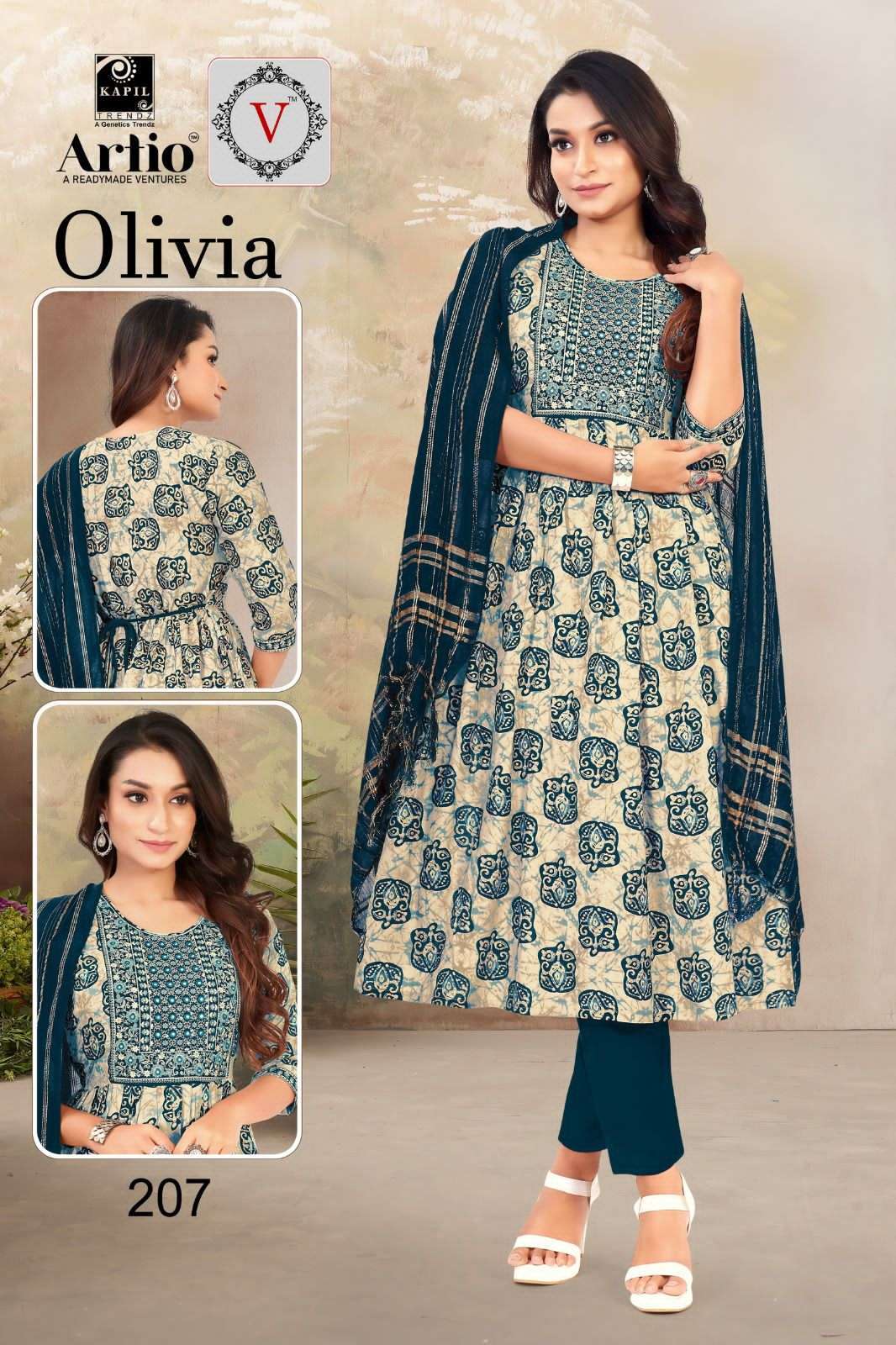 artio olivia series 201-219 rayon print readymade suit 