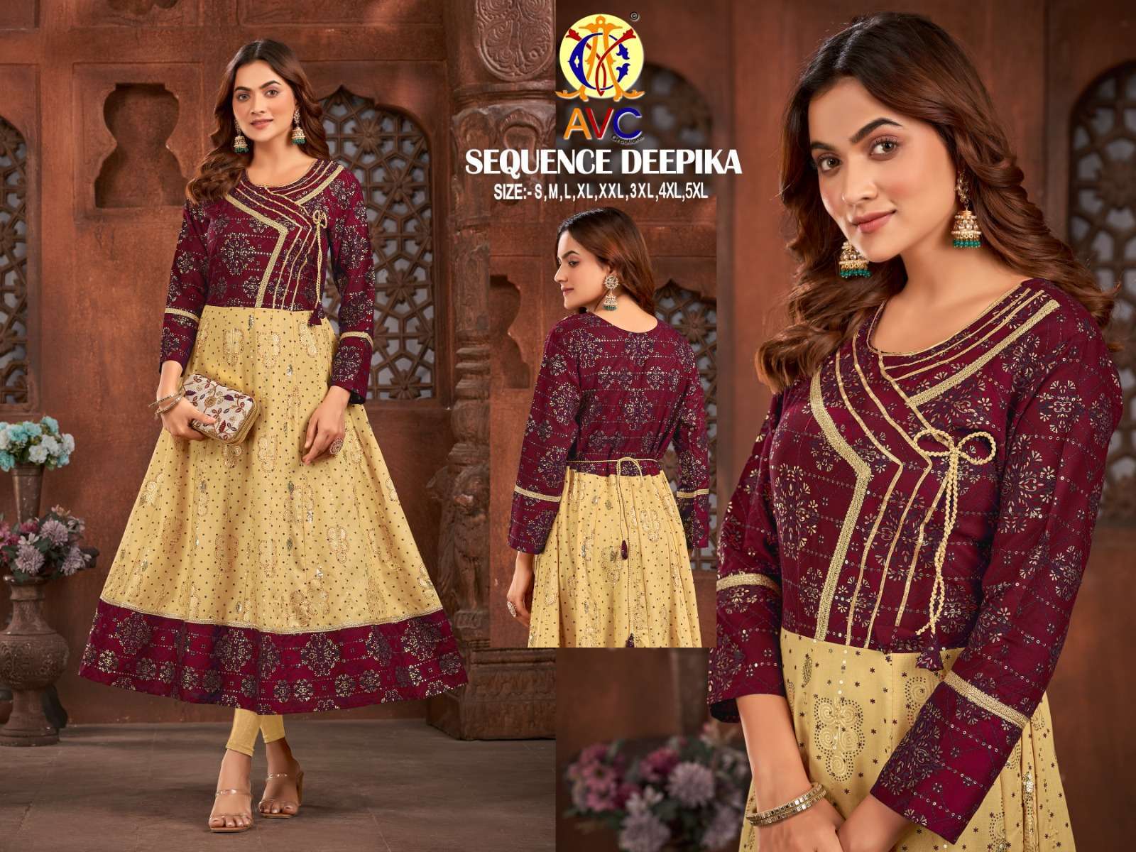 avc creation sequence deepika series 1001-1004 Rayon foil Print gown