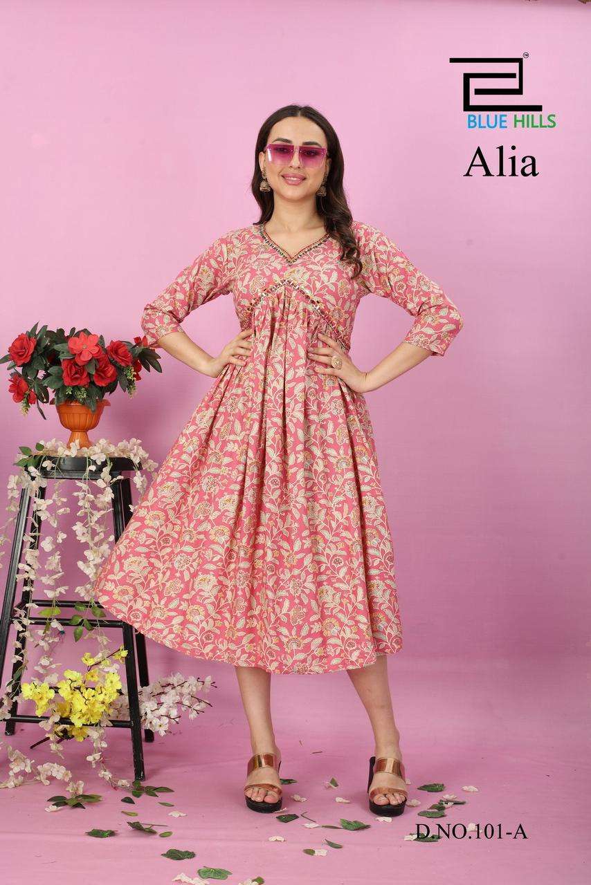 blue hills alia series 101 premium 14 rayon mill print kurti