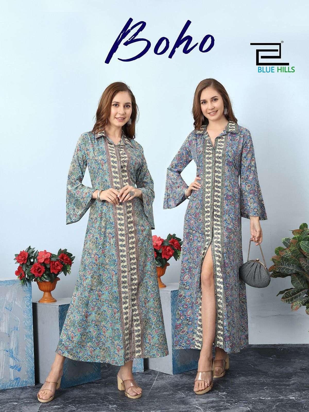 blue hills boho series 1001-1004 Heavy French crape print kurti