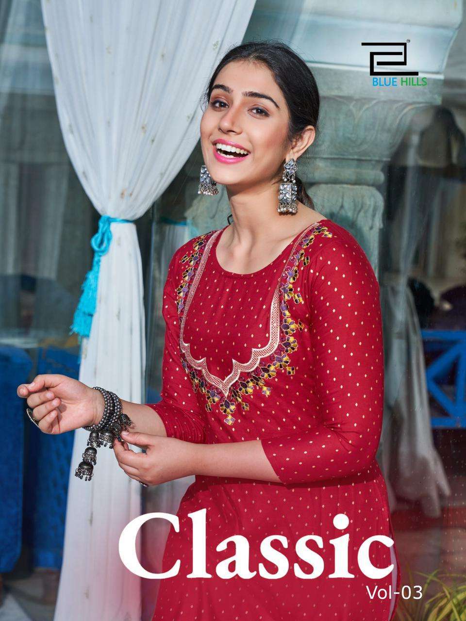 blue hills classic vol 3 series 3001-3006 14 kg rayon slub kurti 