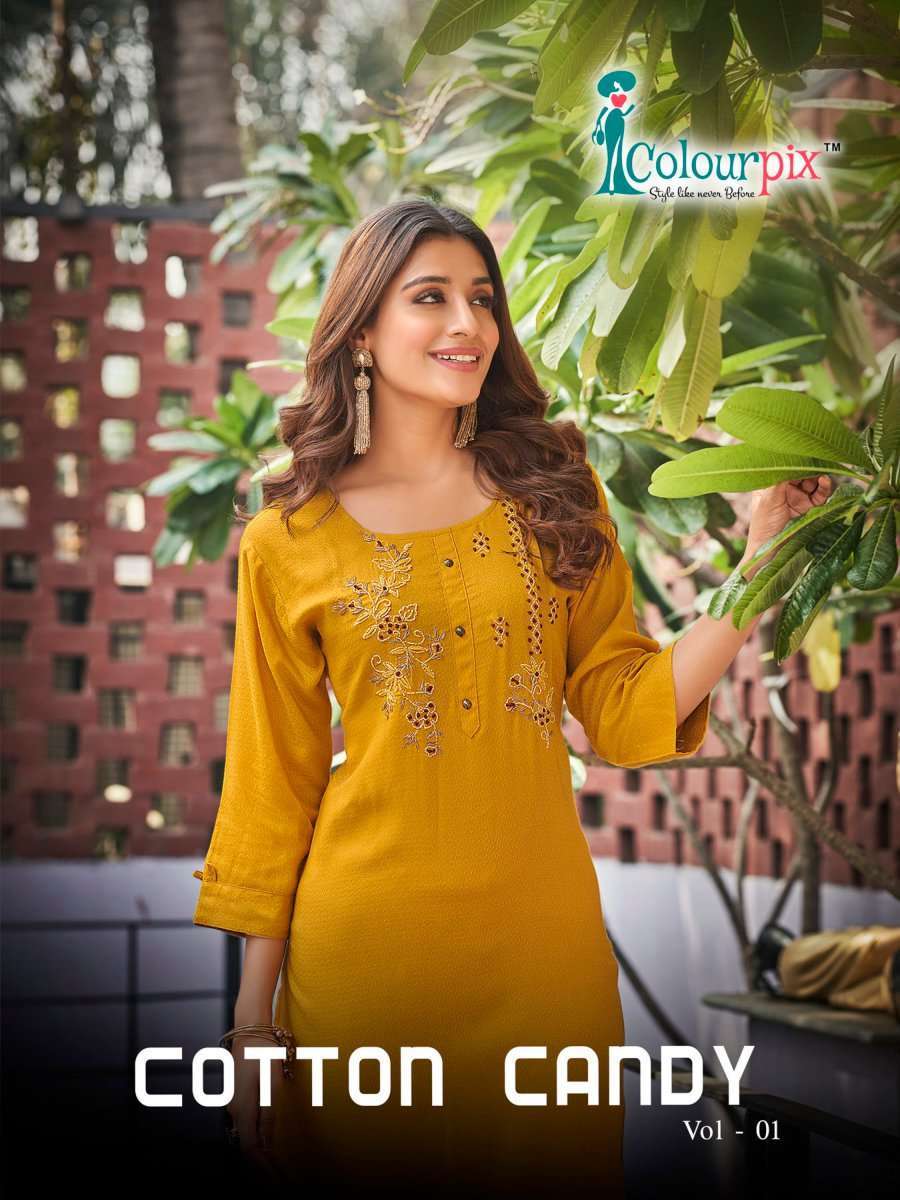 colourpix cotton candy vol 1 series 1001-1006 Heavy Fancy Viscose Reyon kurti