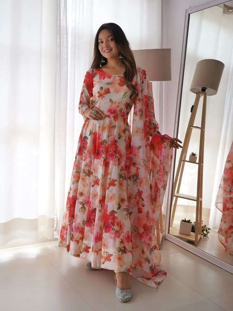 Featuring Solid fox Georgette Maxi Dress With dupatta Pair