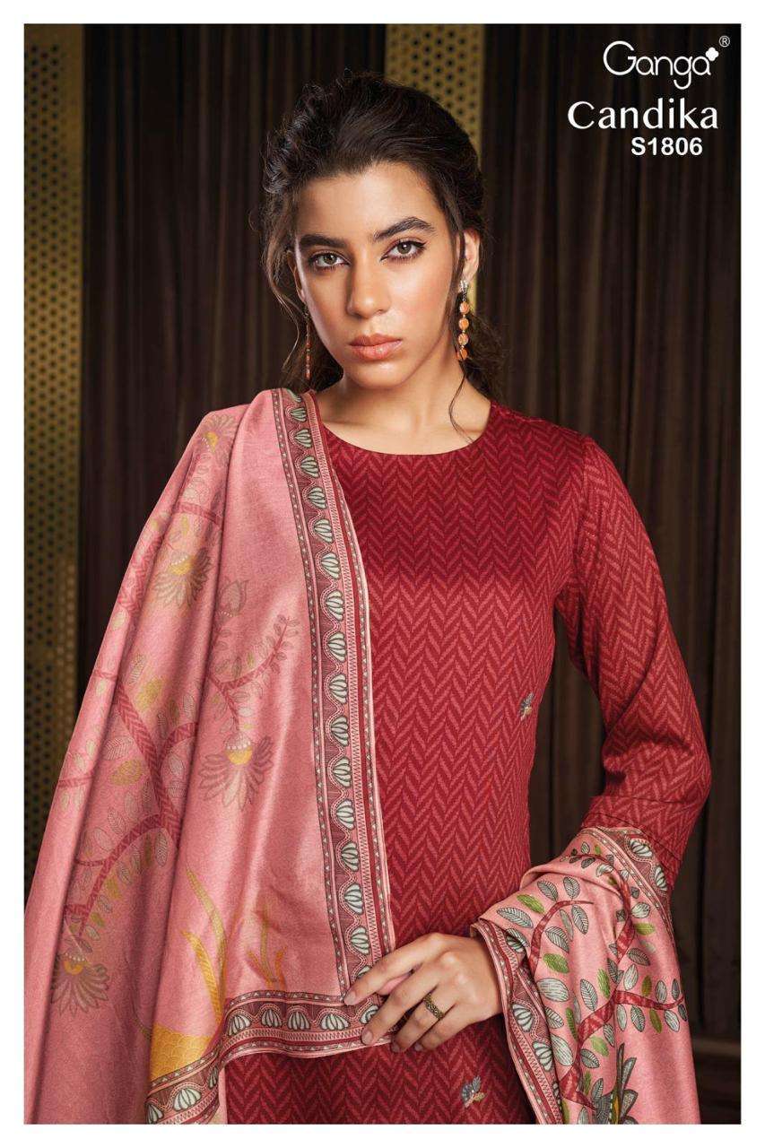 ganga candika 1806 cotton silk printed with work suit