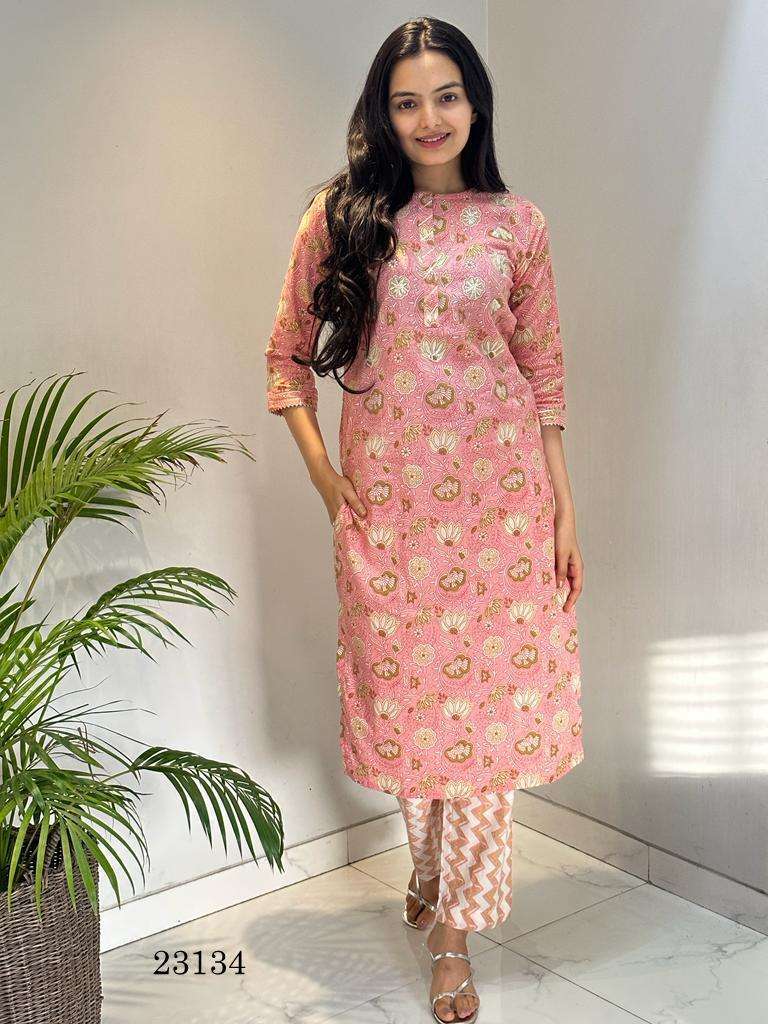 indira apparel 23134 fancy cambric cotton straight kurti with pant 