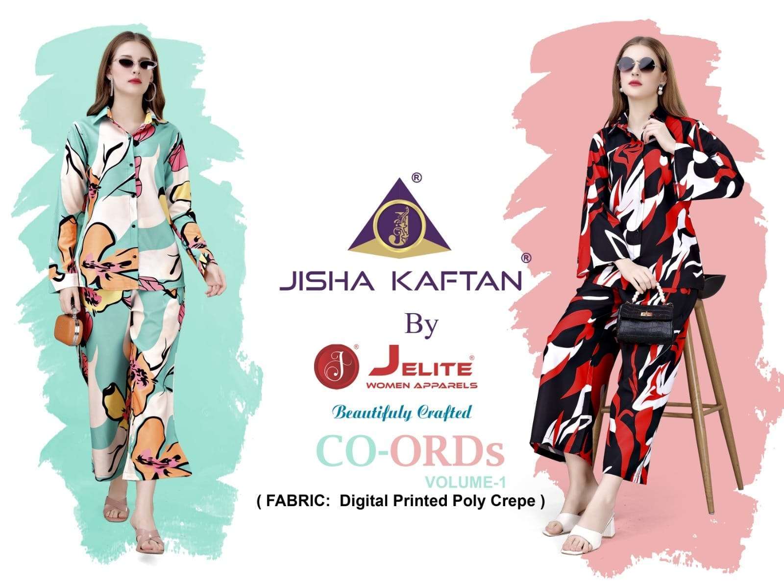 jelite jisha kaftan co-ord set vol 1 series 3001-3006 poly crape co ord set