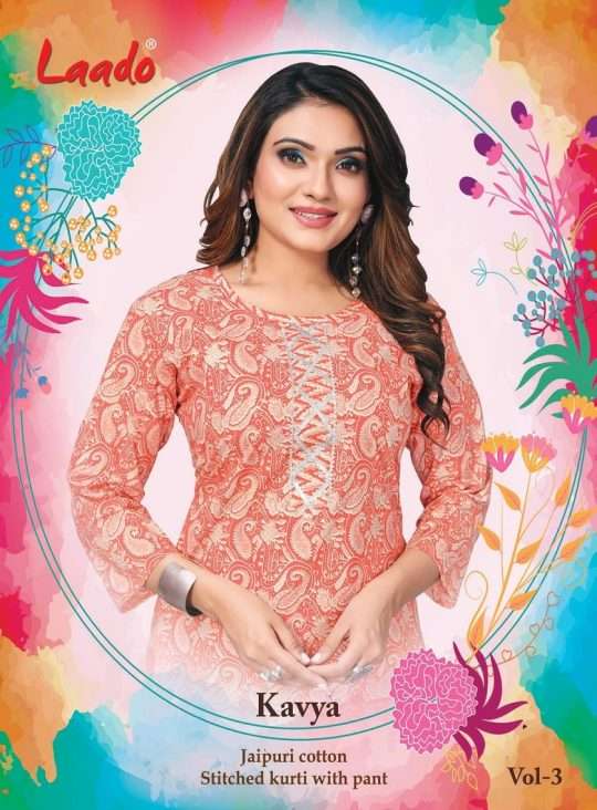 Laado Kavya Jaipuri Vol-3 series 3001-3008 Pure Cotton Printed kurti pant
