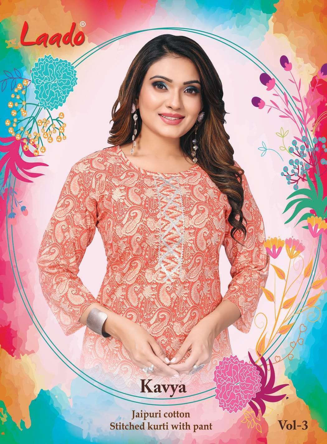 laado kavya vol 3 series 3001-3008 heavy pure cotton kurti 