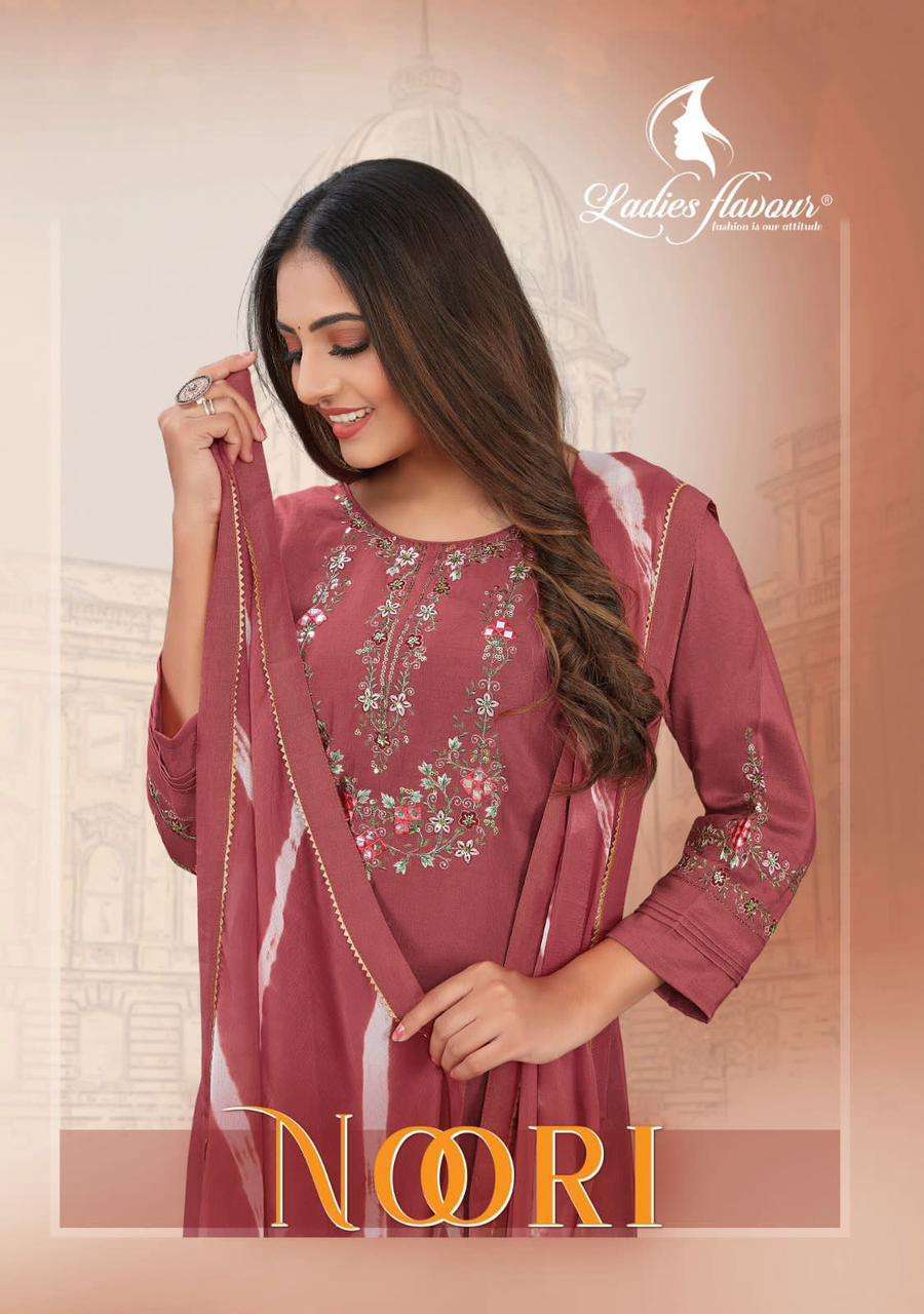 ladies flavour noori series 1001-1006 Hevay Chinon suit