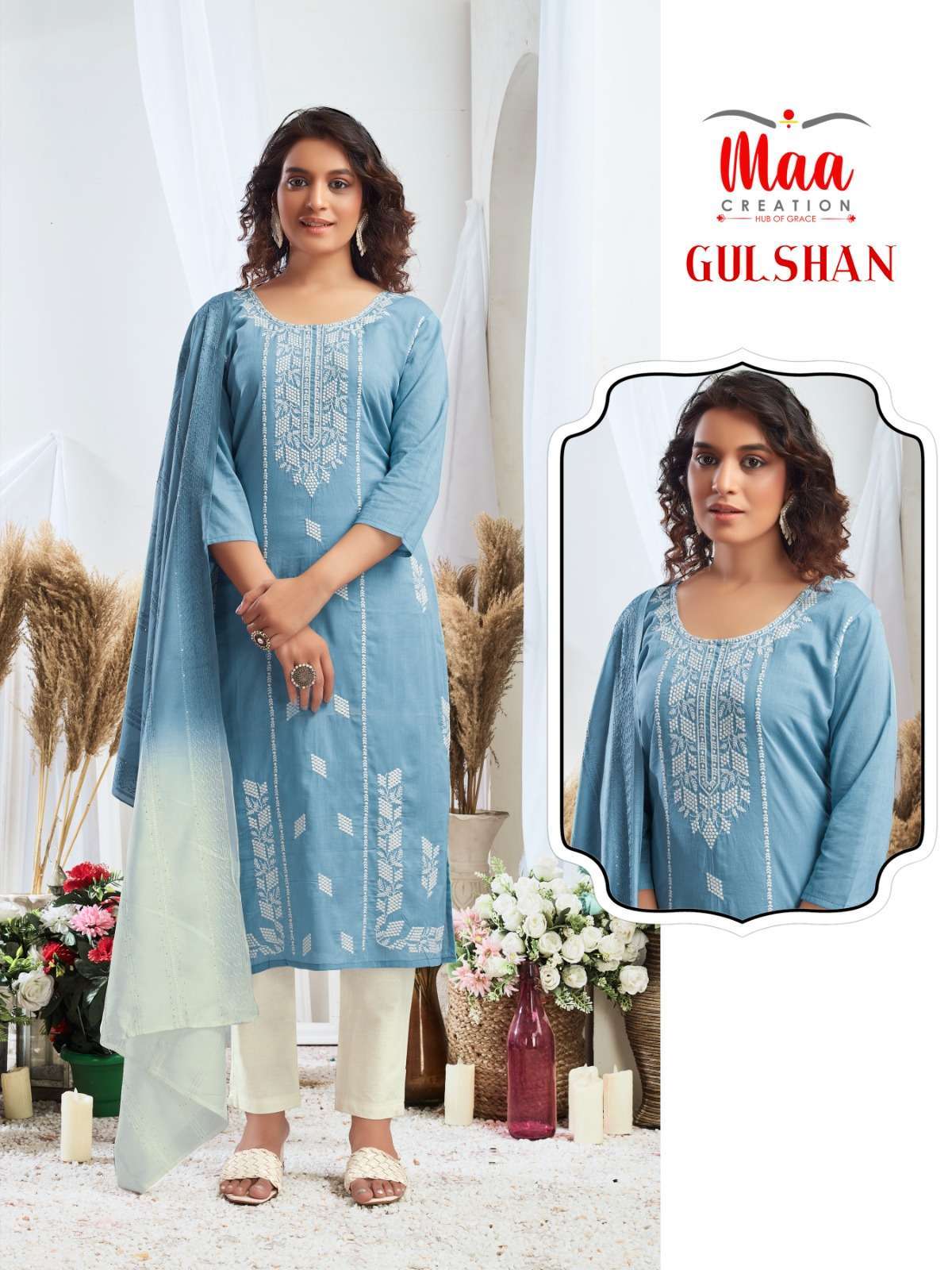 maa creation gulshan mul mul cotton liner suit 