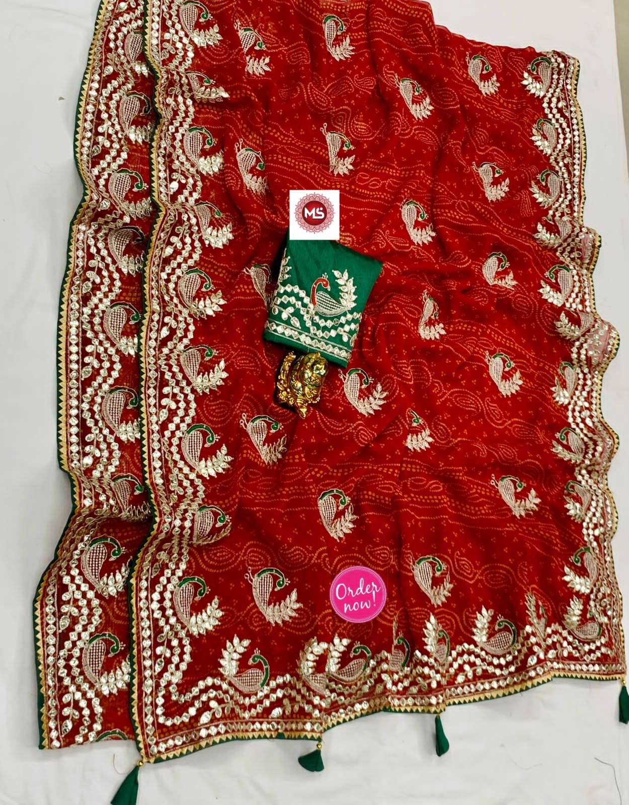 ms brand designer bandhni lehriya saree