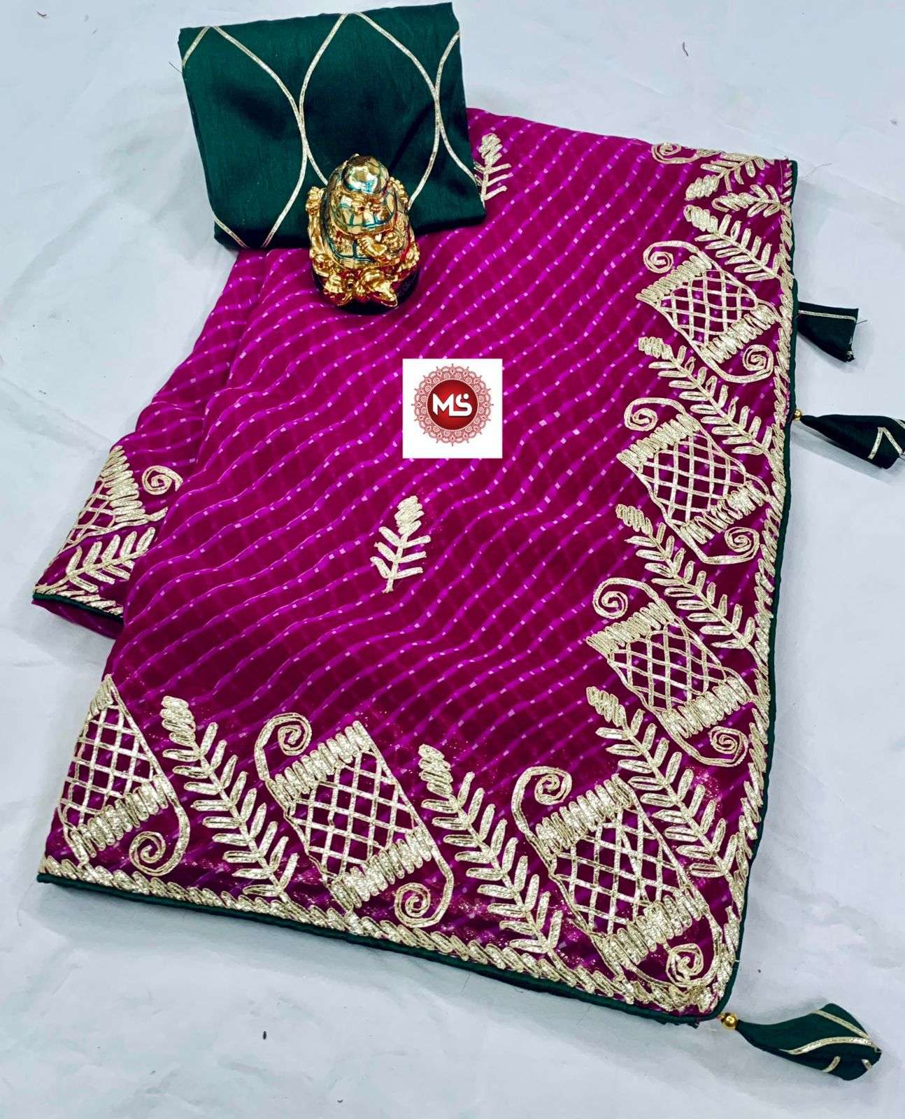ms brand designer georgette lehriya printed saree