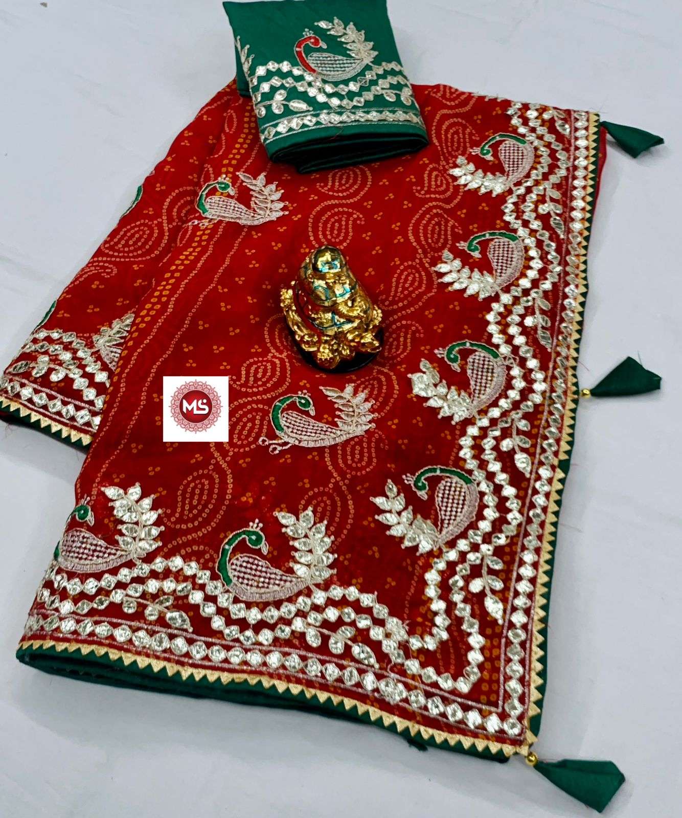 ms brand saawan designer heavy bandhni lehriya print saree