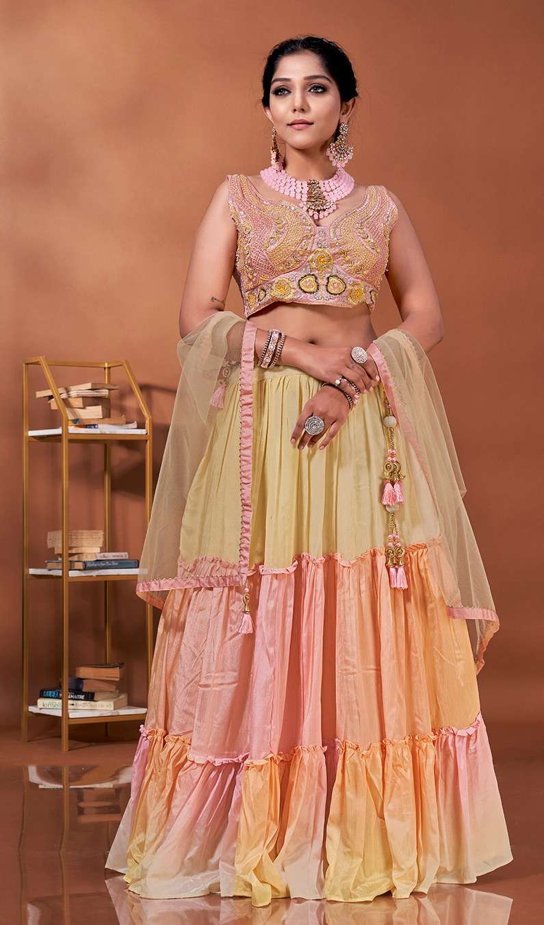 pr c 10630 pure chinon multicolor dying lehenga