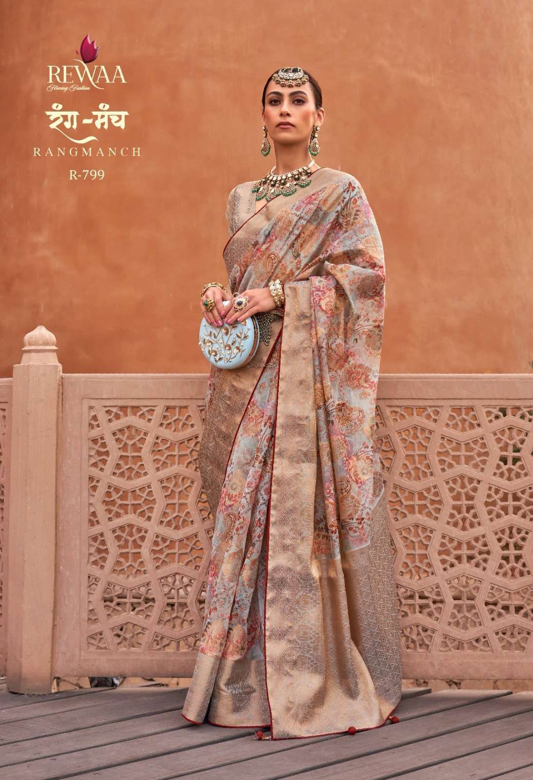 rewaa rangmanch series 793-803 organza saree