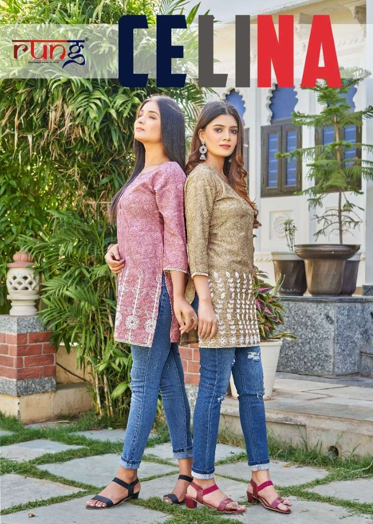 rung celina series 01-08 heavy rayon print kurti 