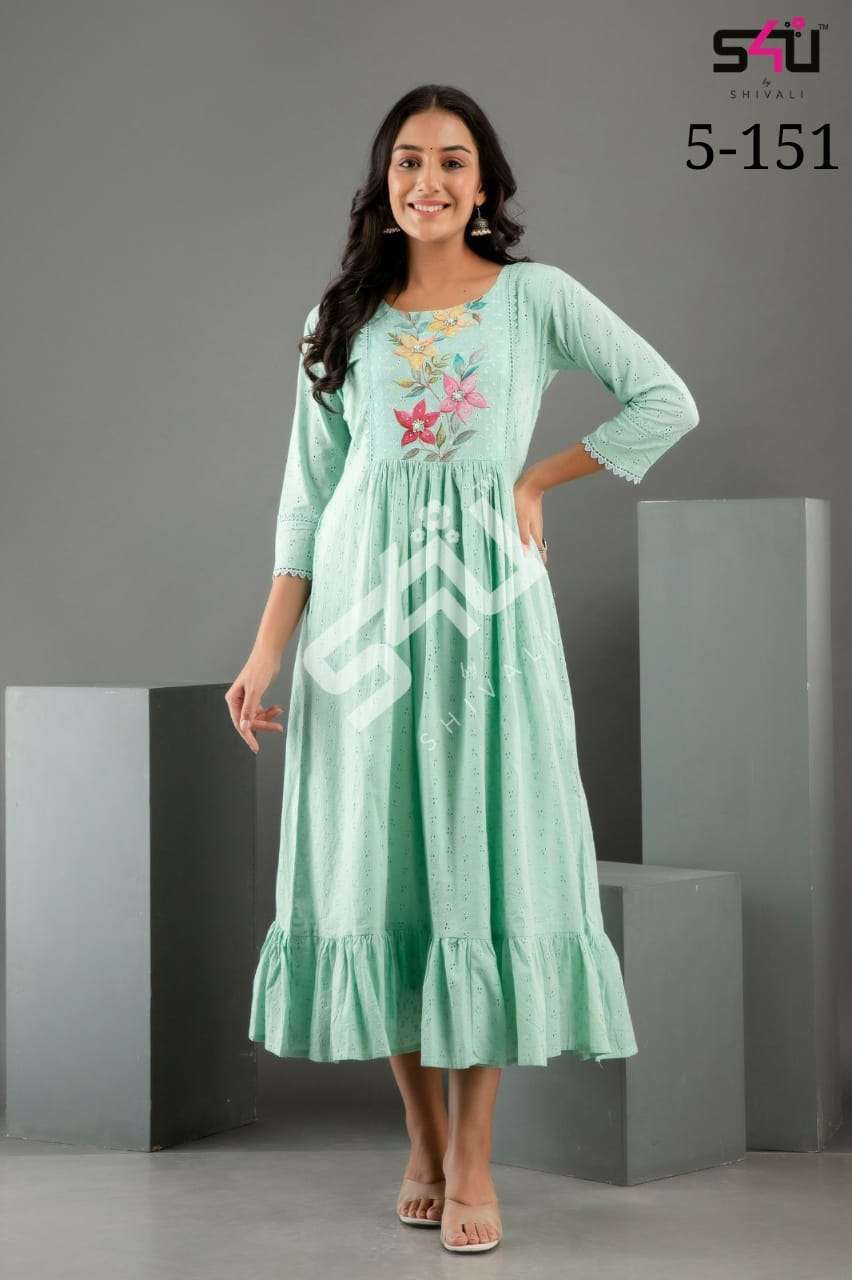 s4u pr 5-151 combo set fancy work flared kurti