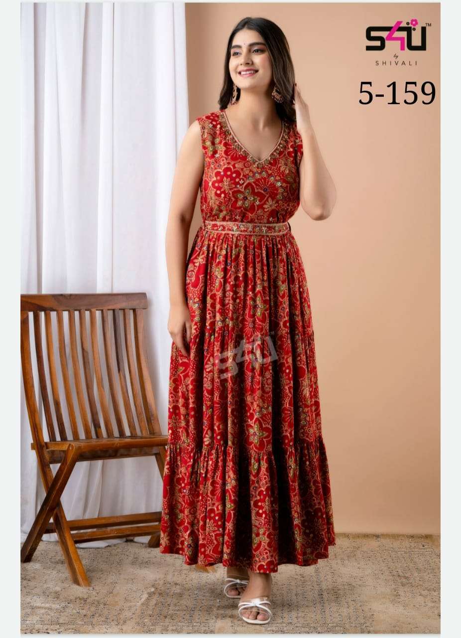 s4u pr 5-159 combo set party wear long flared kurti