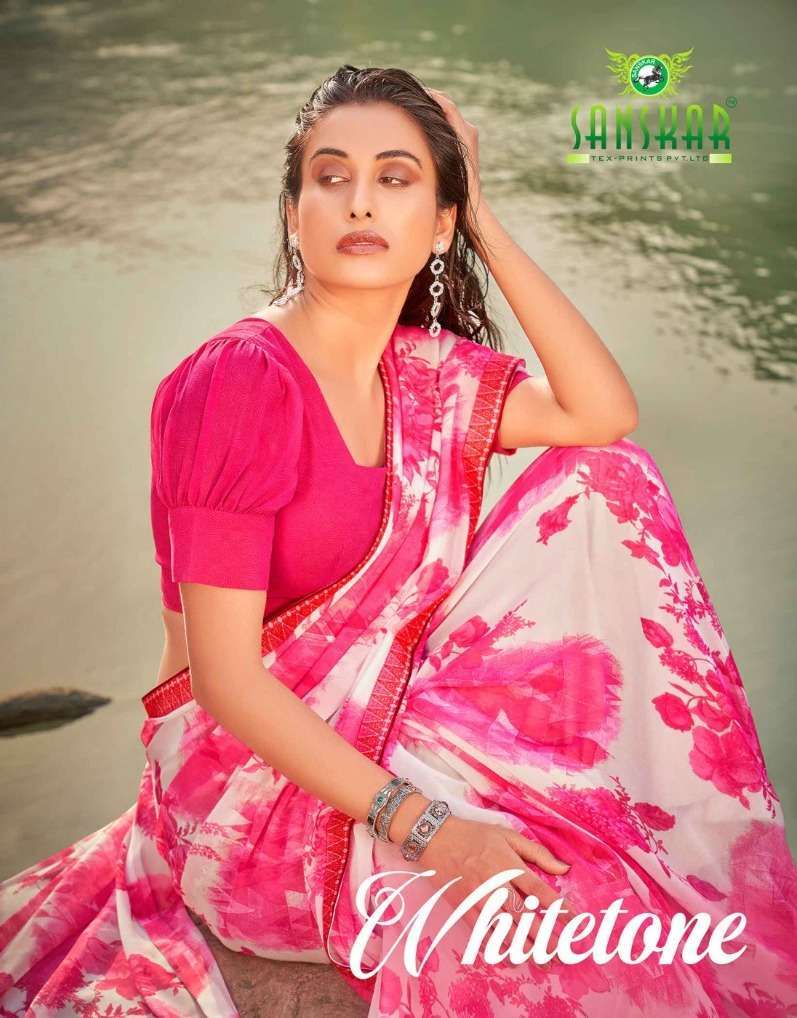 sanskar tex whitetone series 31001-31008 Bember Georgette saree