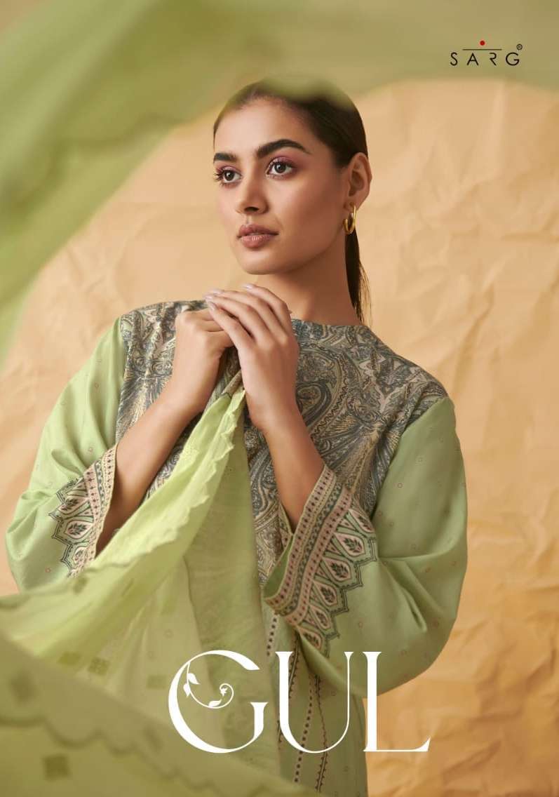 sarg gul pure cotton lawn digital print with handwork suit 
