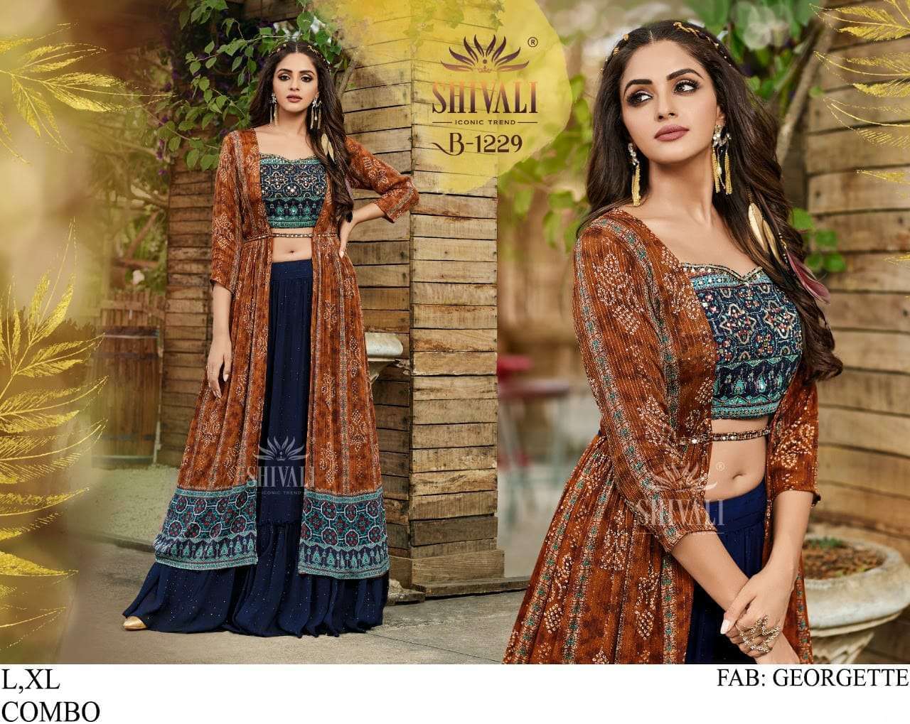 shivali combo sets fancy crop top gown jacket pick & choose designs