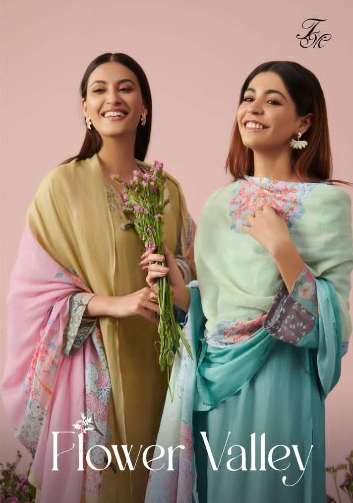 t&m designer flower valley pure linen pattern digital print suit 