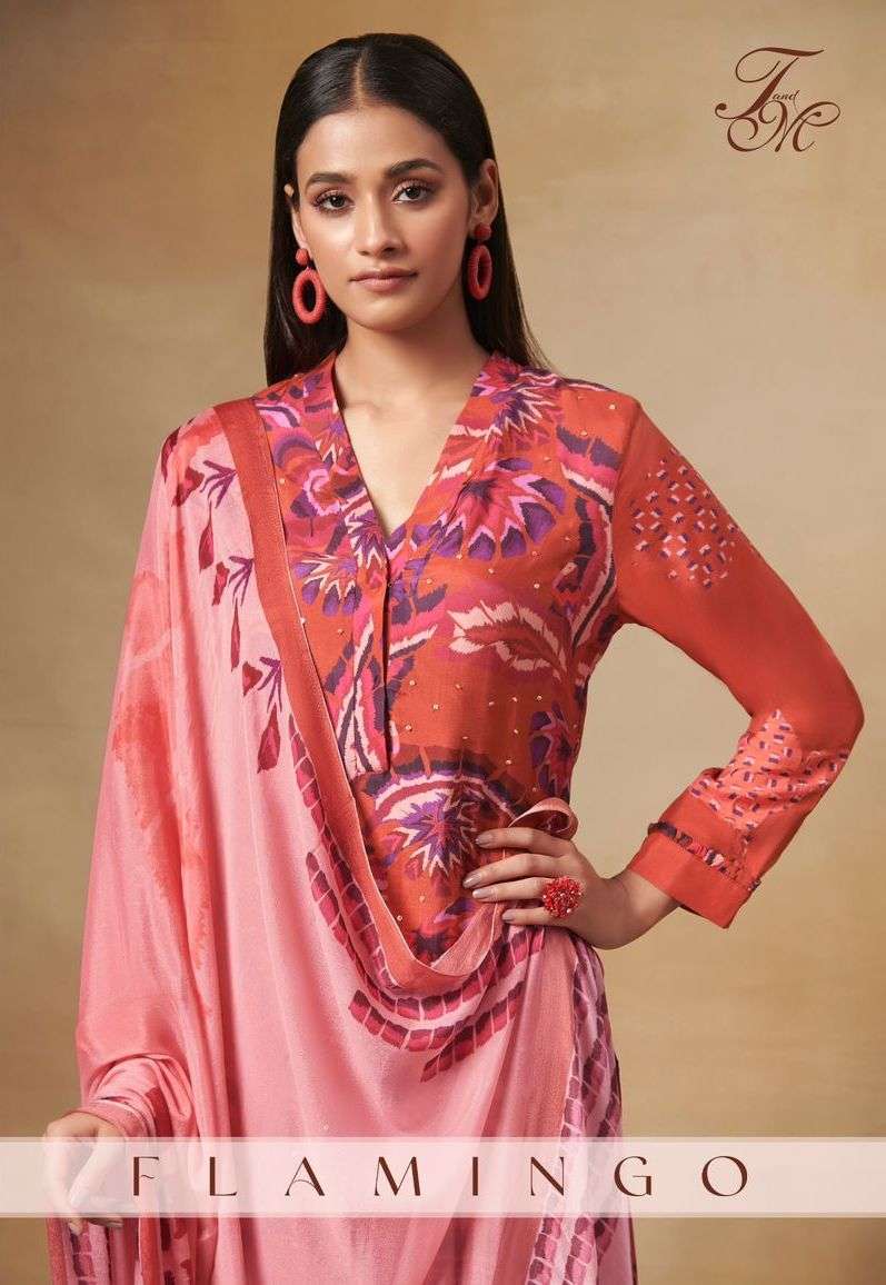 t&m flamingo 475 kashmir silk digital print suit 