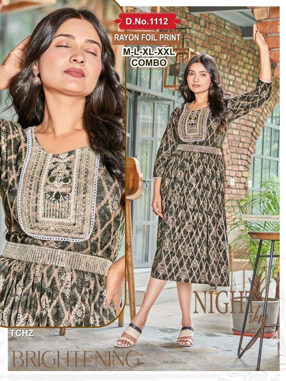trendy 1112 rayon foil print kurti 