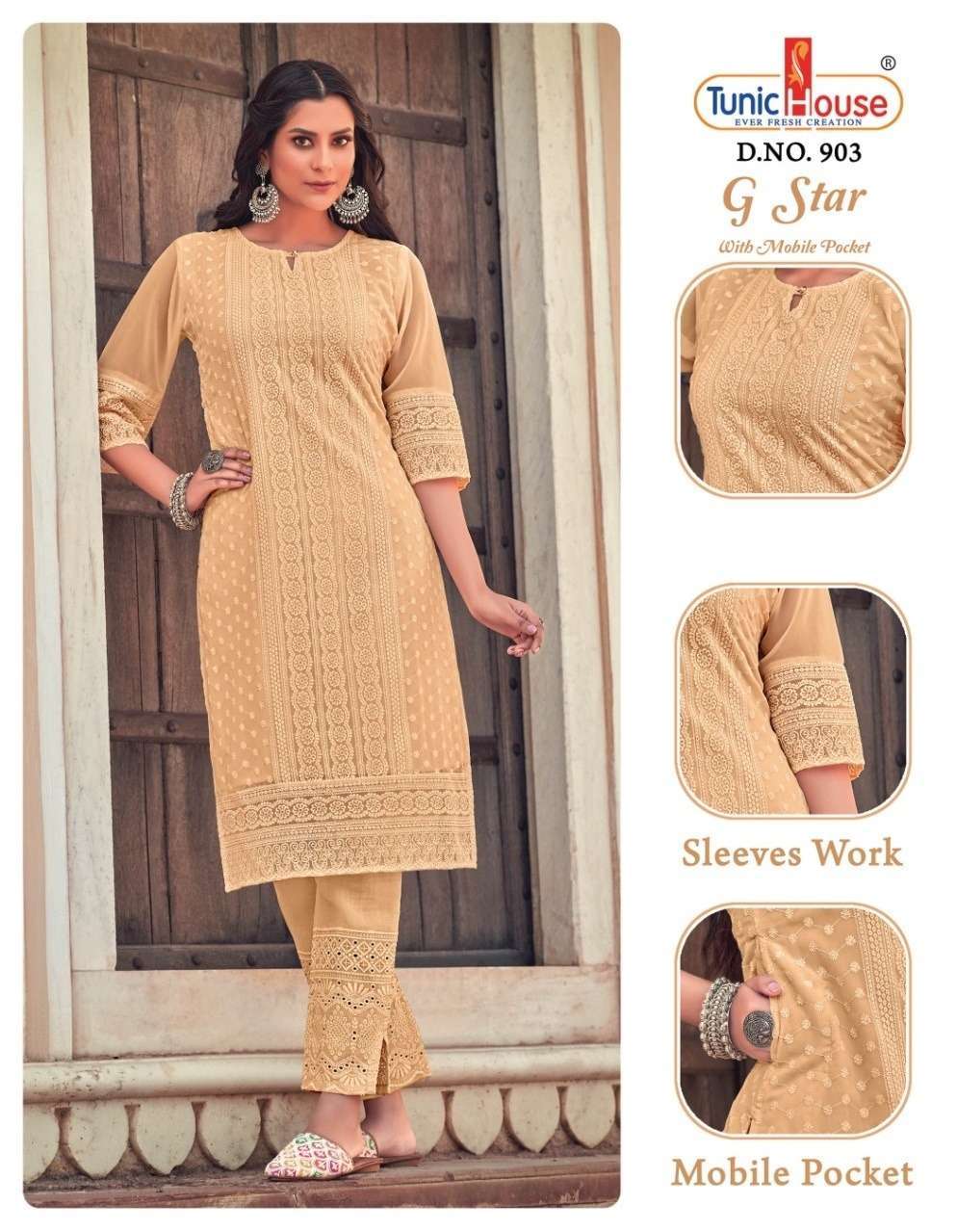 tunic house g star apple georgette chikankari kurti 