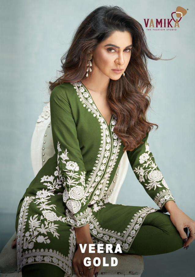 Vamika veera gold series 5505 heavy rayon kurti set