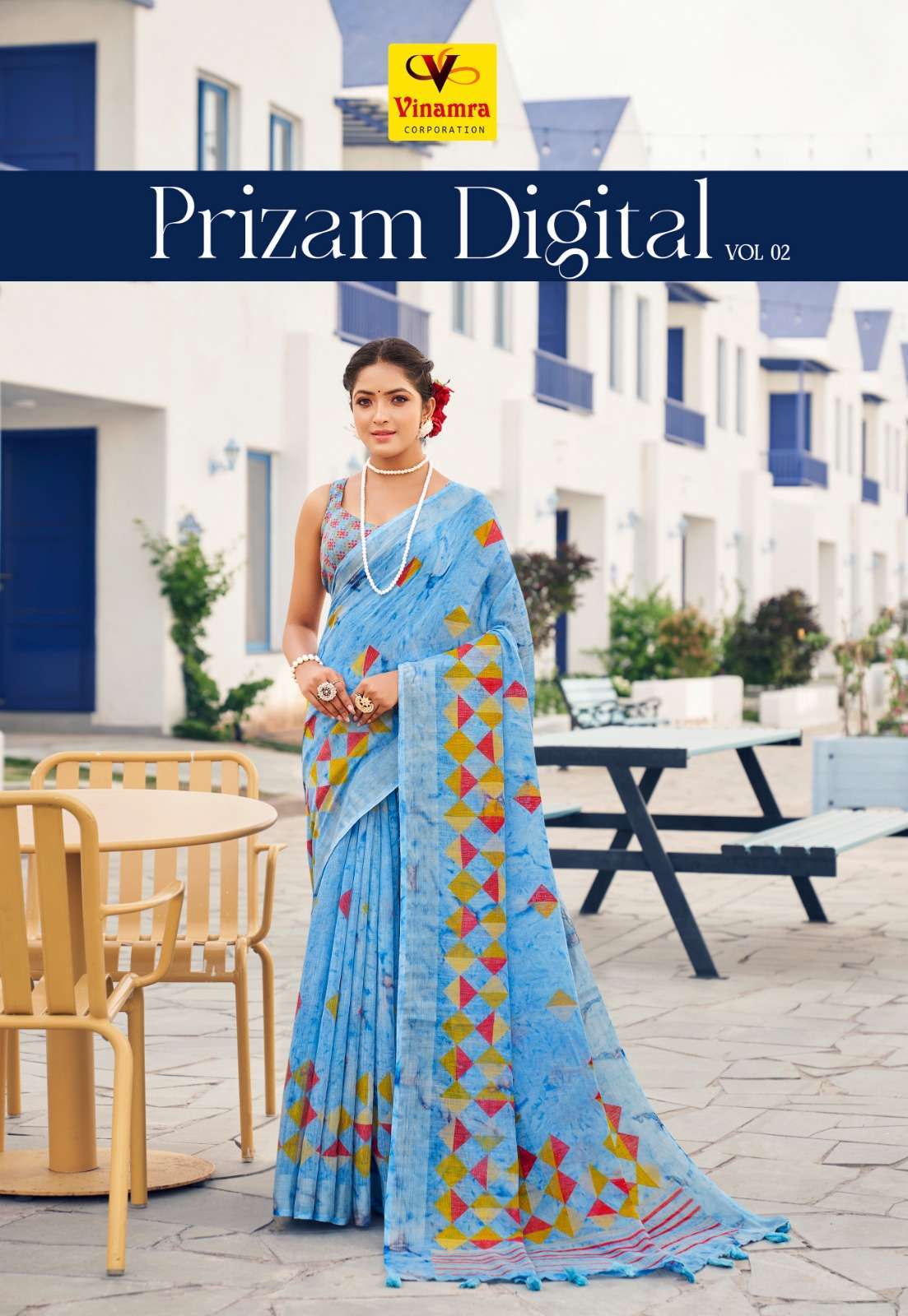 vinamra prizam digital vol 2 series 2509-2516 linen patta saree