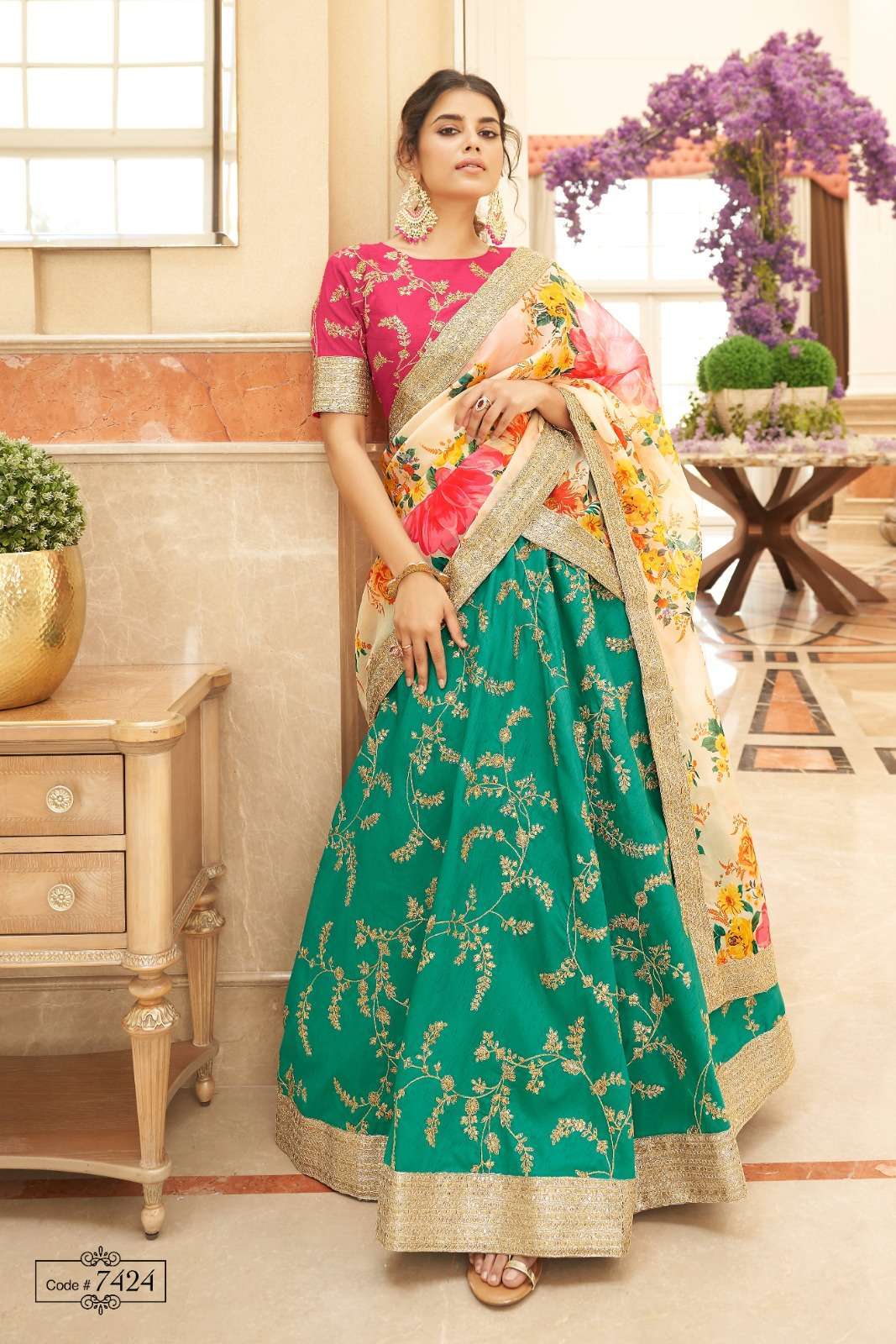 zeel 7424  Art Silk Zari Embroidery Work lehenga