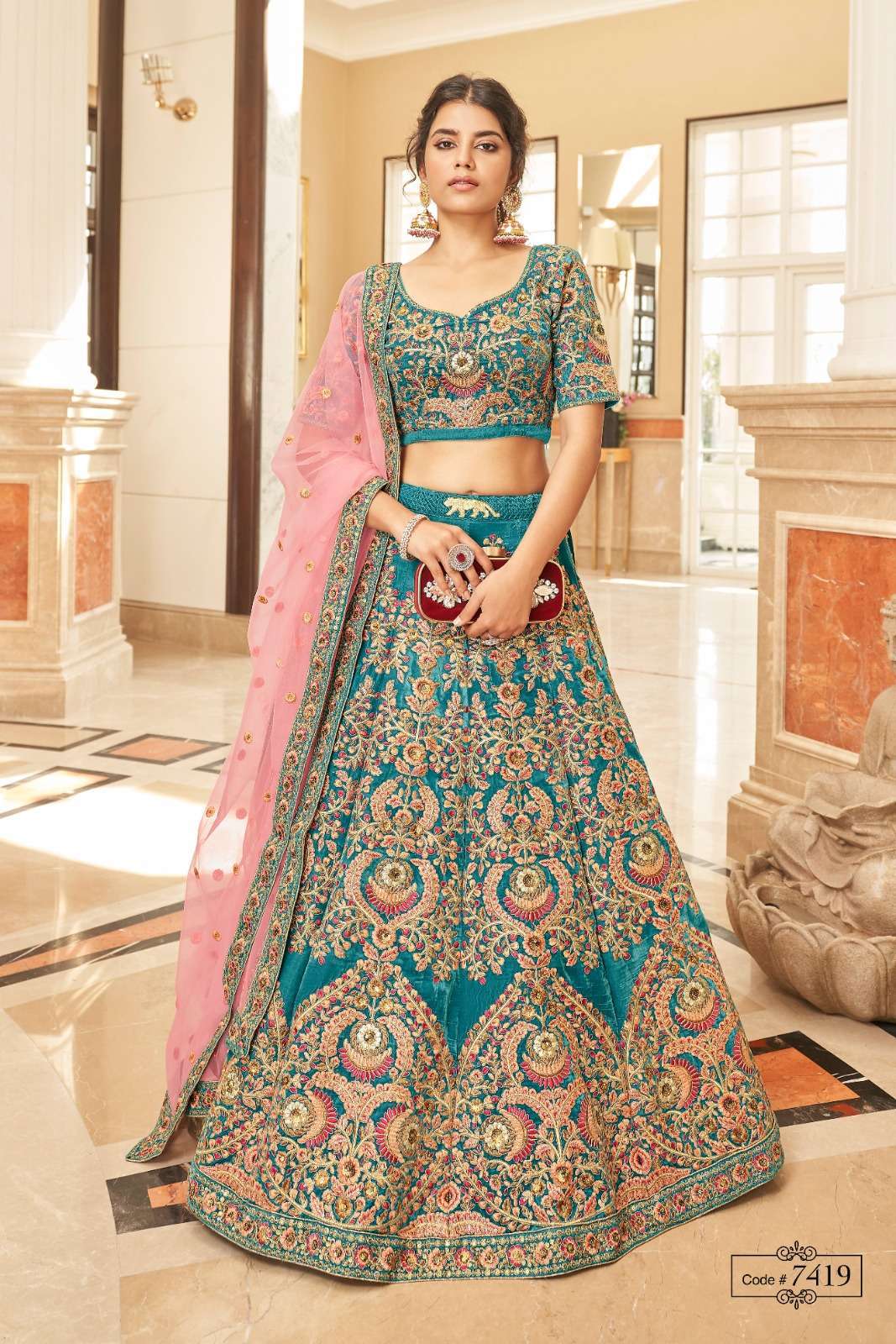 zeel 7914 Velvet Zari Embroidery Work lehenga