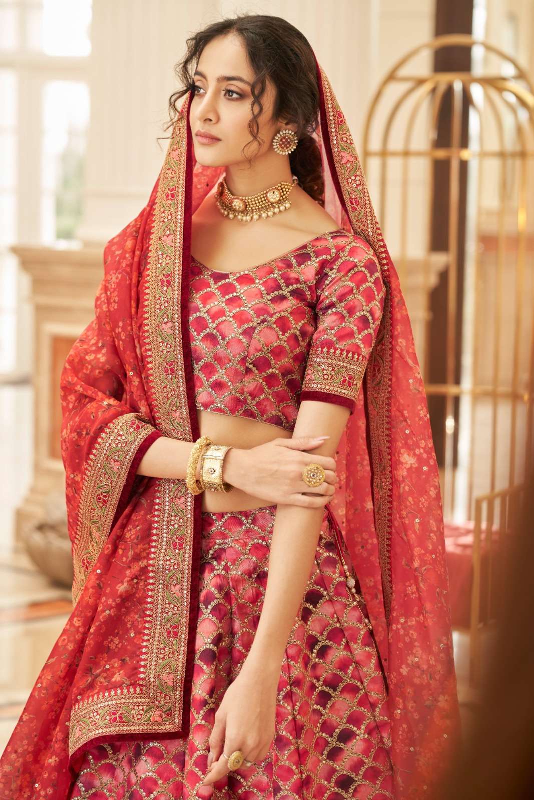 zeel clothing 7427 designer art silk red lehenga 