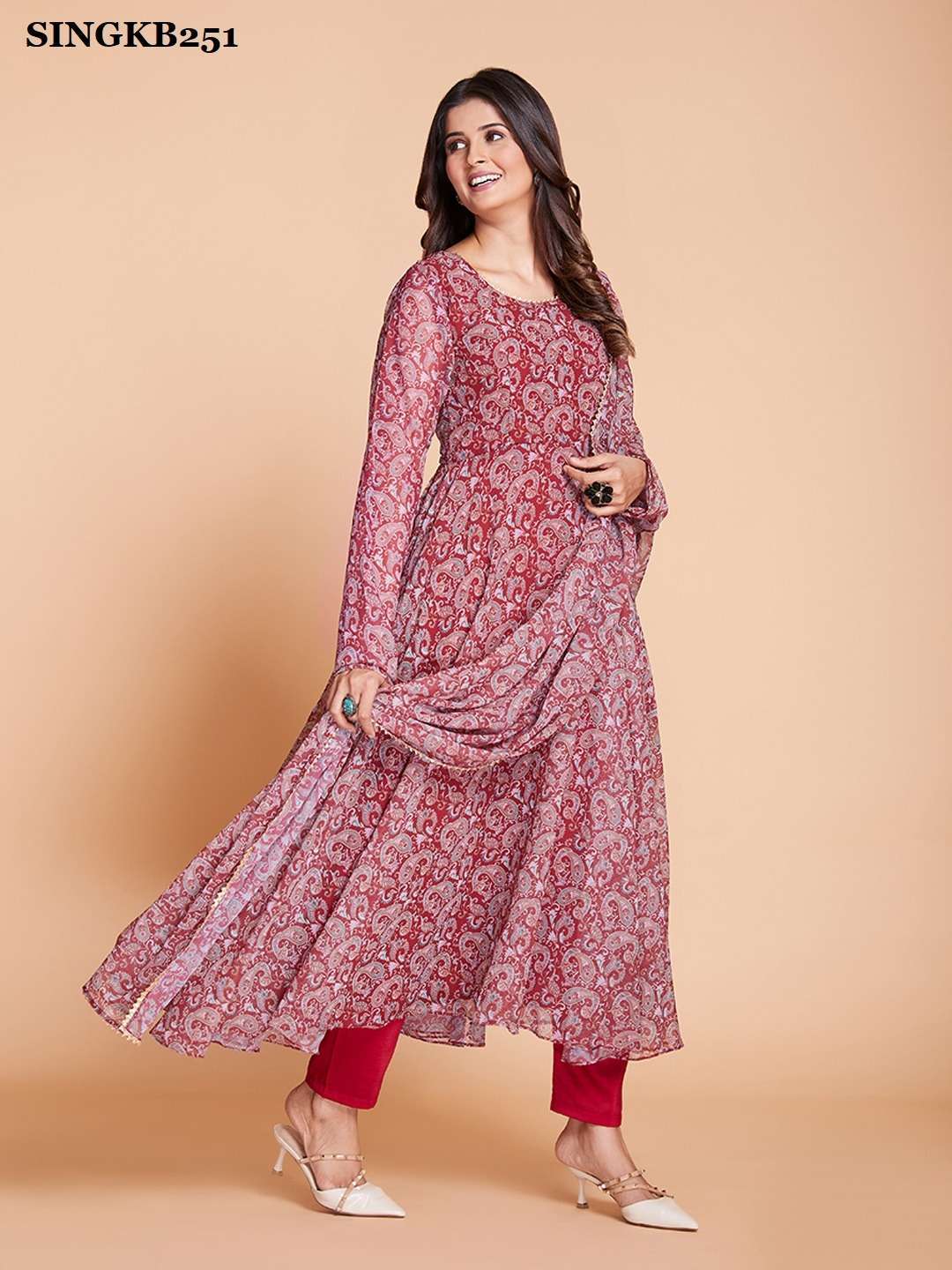 arya singkb251 maroon color faux georgette readymade suit 