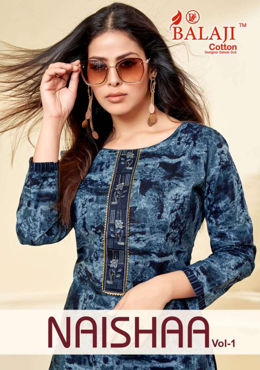 balaji cotton naishaa vol 1 series 1001-1008 cotton kurti with pant