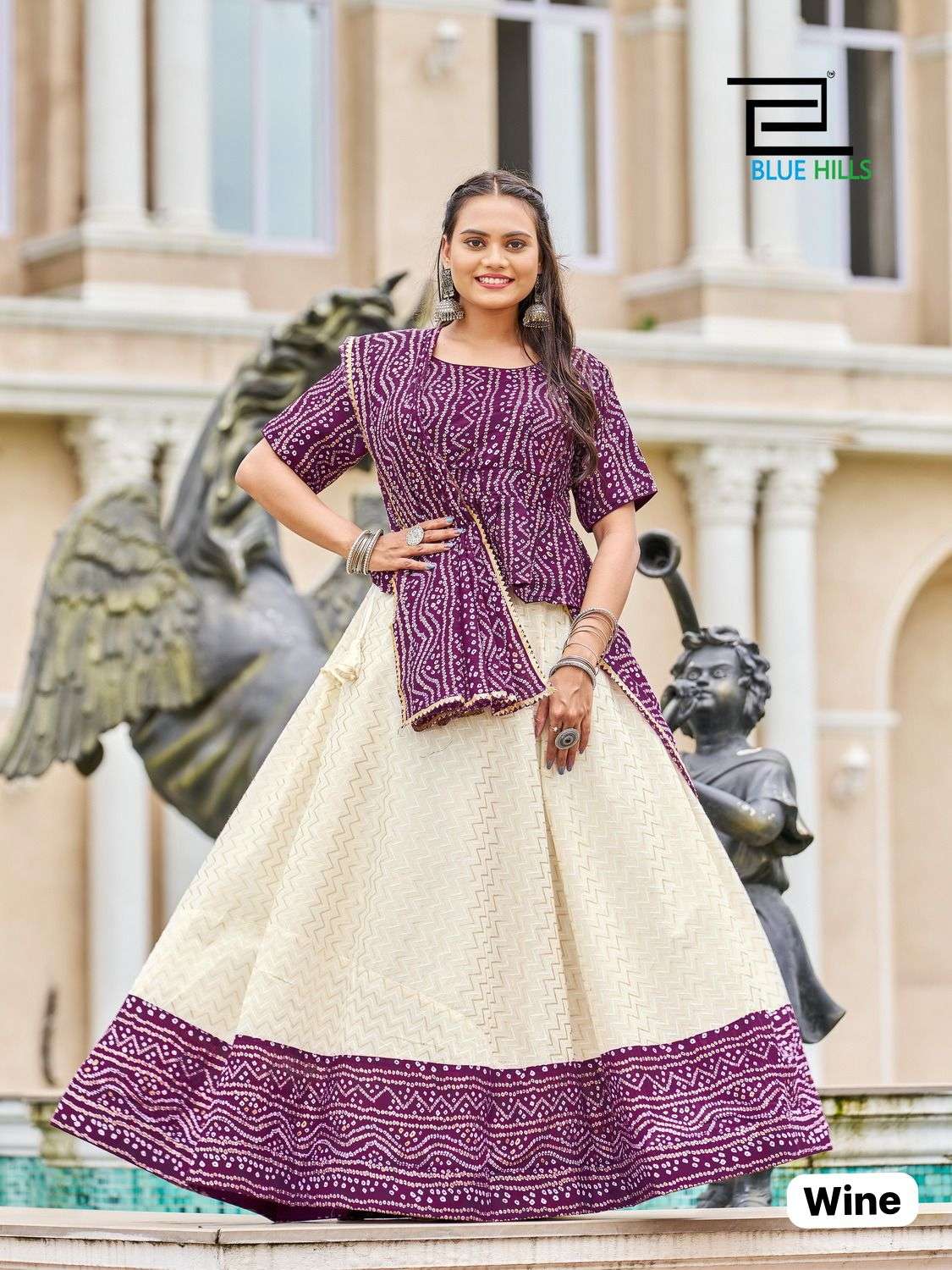 bandhej designer heavy cotton satin lehenga
