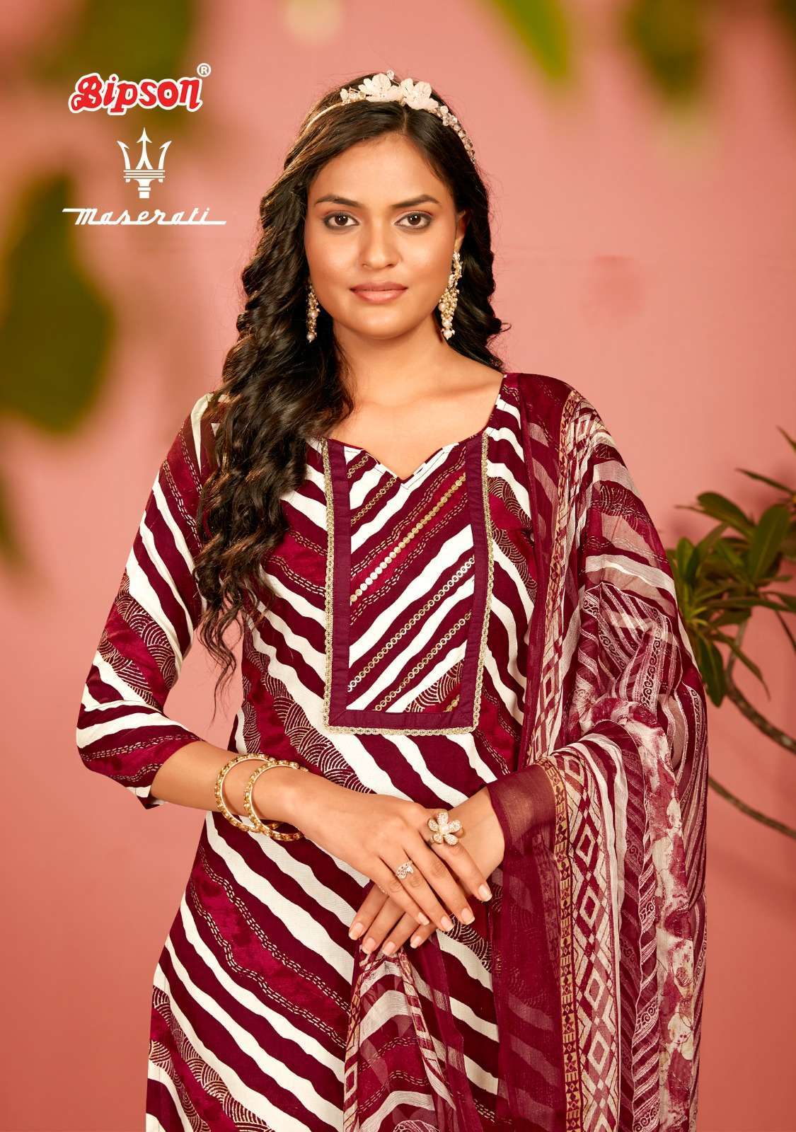 bipson maserati series 2242-2243 Pure Rayon Foil Print with handwork suit