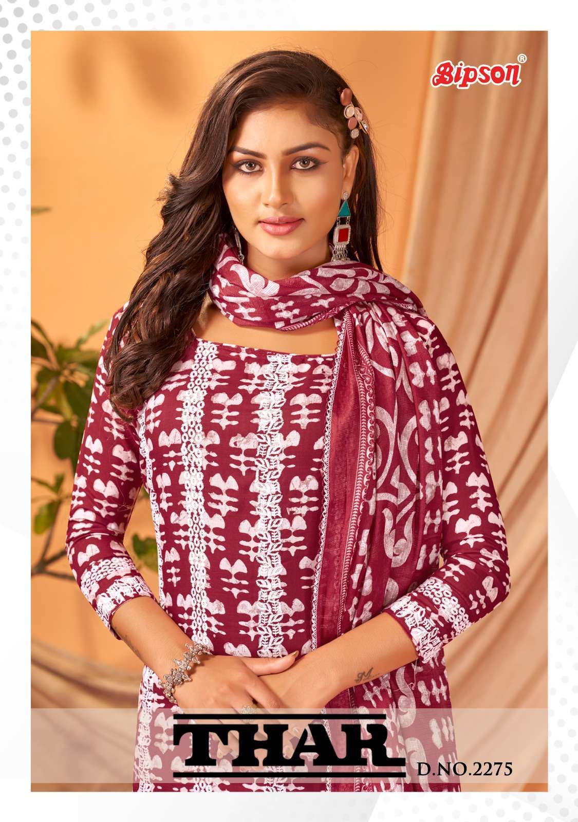 bipson thar 2275-2276 pure cotton white thread work ladies suits