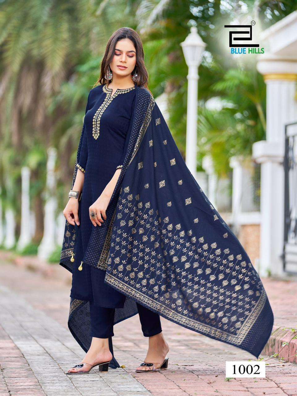 blue hills gulab jal series 1001-1008  rayon Viscose Dobby kurti dupatta