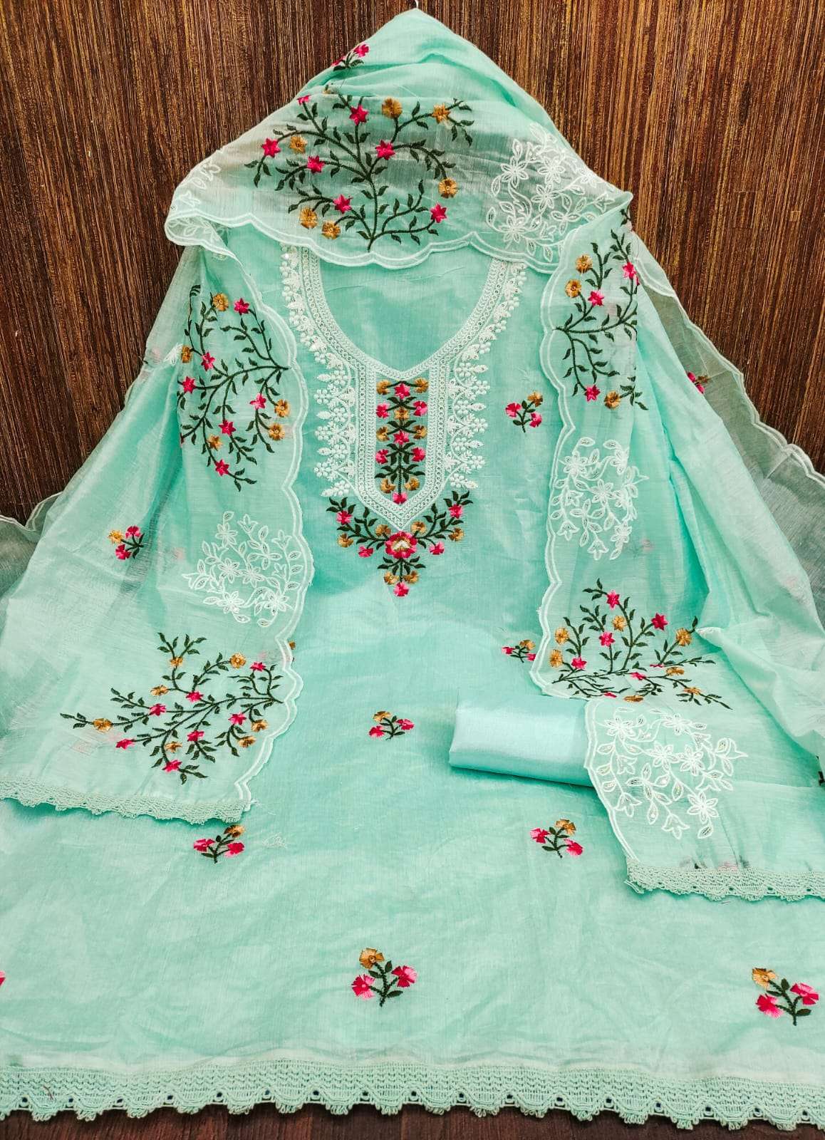 bt presents designer chanderi multi work suit 