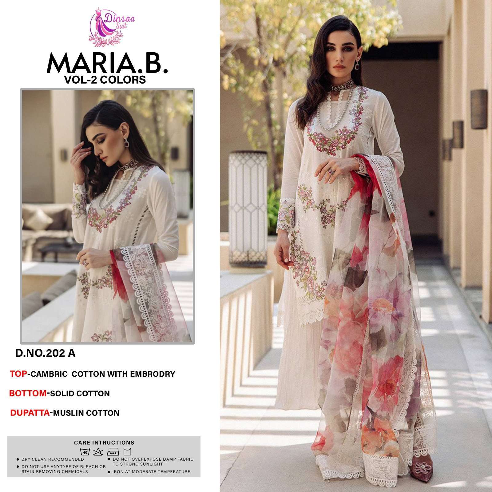 dinsaa maria b vol 2 202 colours pure cotton suit 
