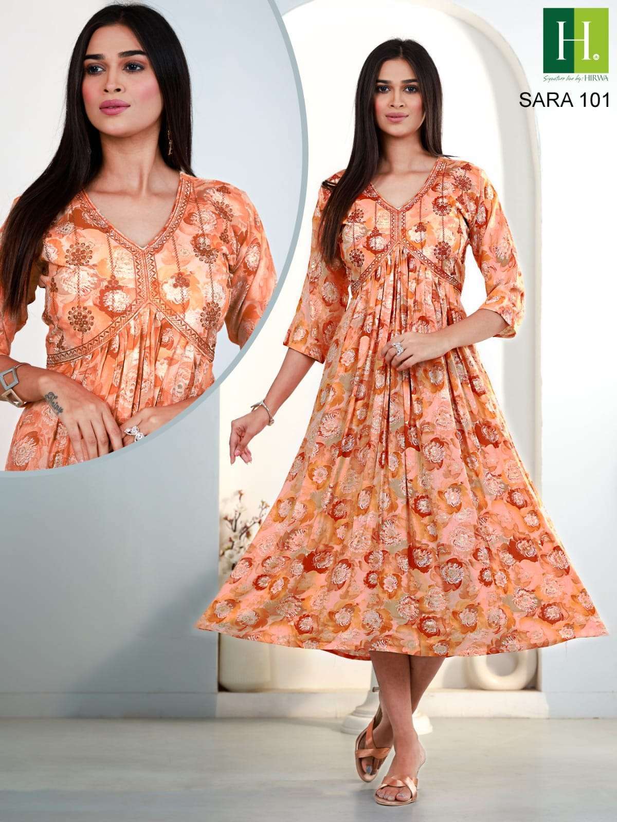 Hirwa sara series 101-106 heavy rayon kurti