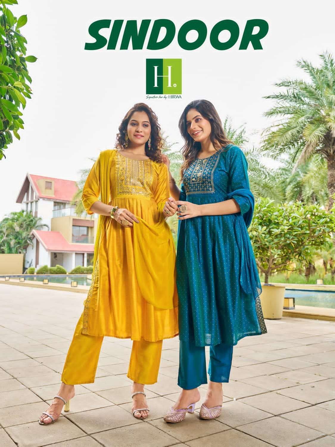 hirwa sindoor series 1001-1006 Long Slub Silk readymade suit