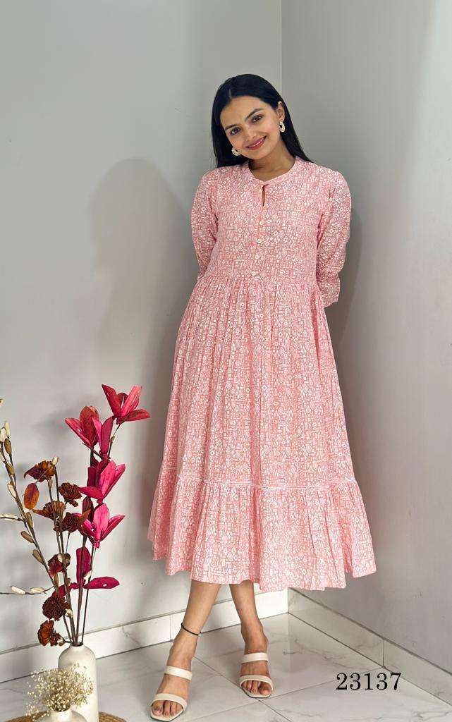 indira apparel 23137 fancy mul cotton flared kurti