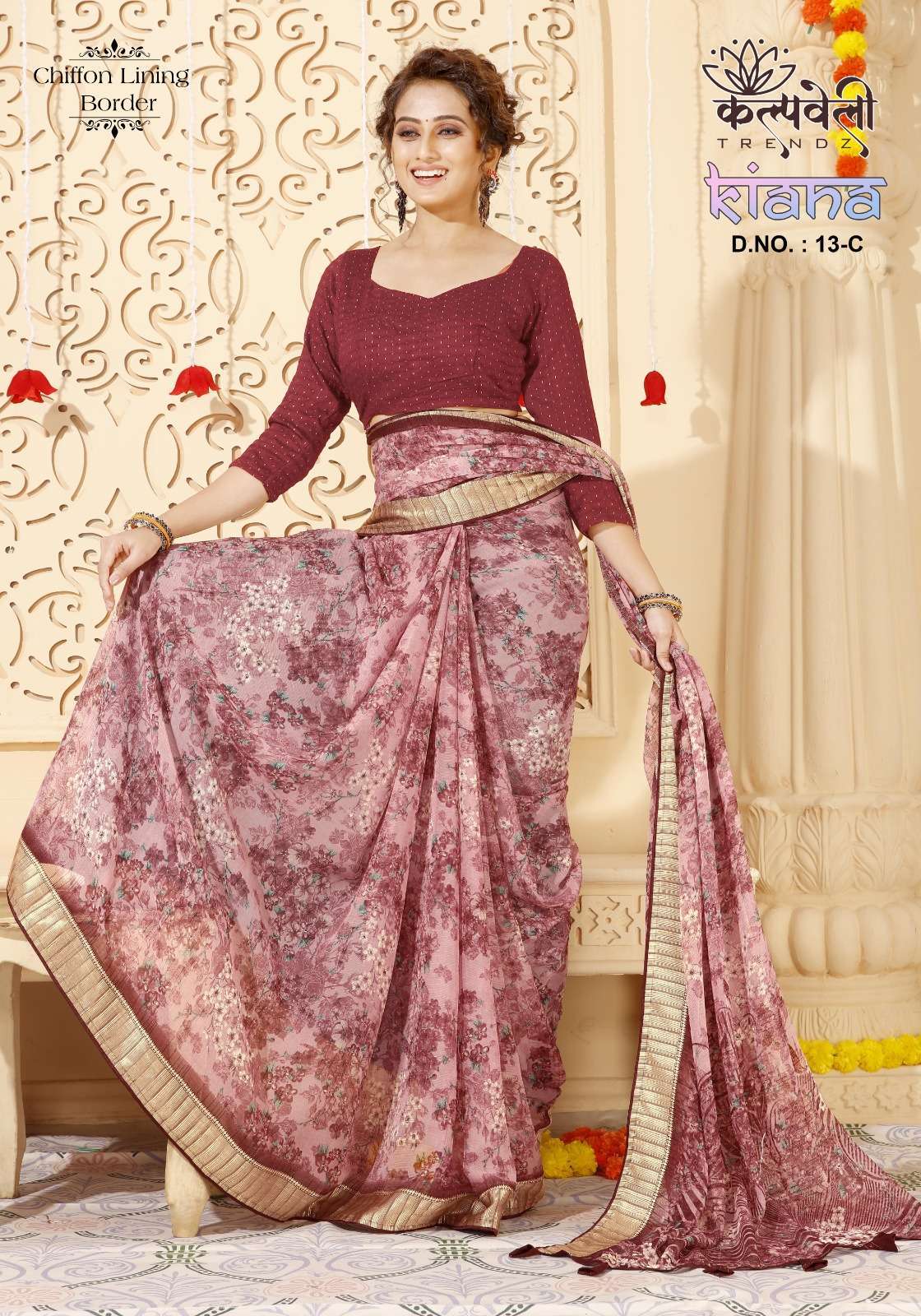 kalpavelly trendz kiana 13 Chiffon saree flowers print saree
